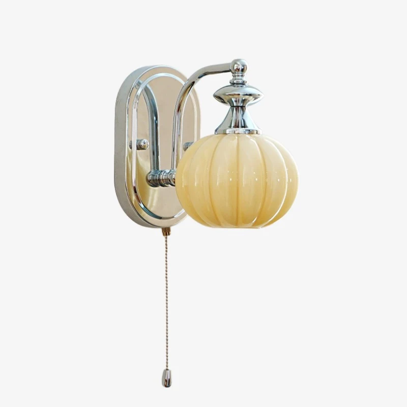 Cream glass Bauhaus pumpkin wall sconce with chrome hardware