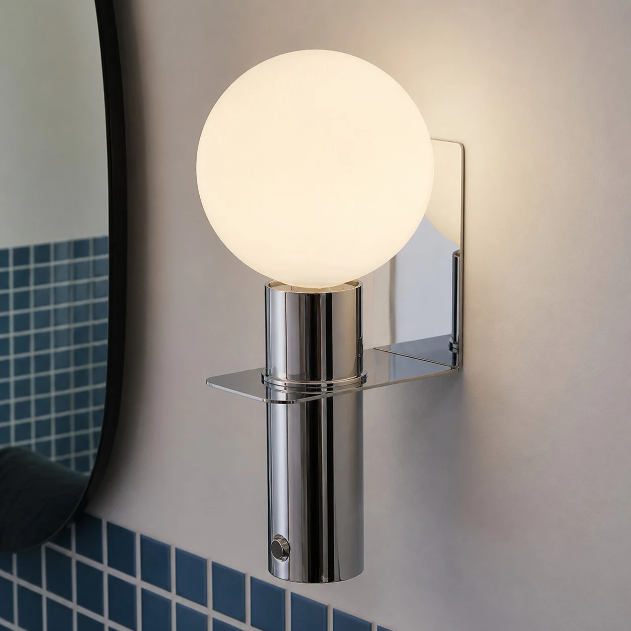 Rechargeable chrome opal globe wall sconce with touch control