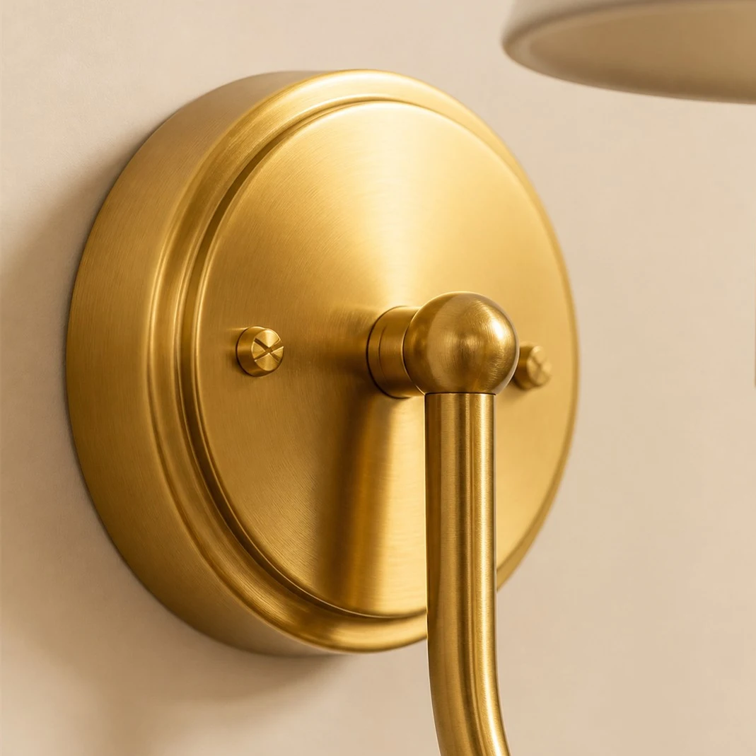 Brushed antique brass round wall backplate detail